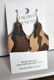 Camouflage Genuine Leather Boho Western Cow Tag Earrings - UnLaced Boutique