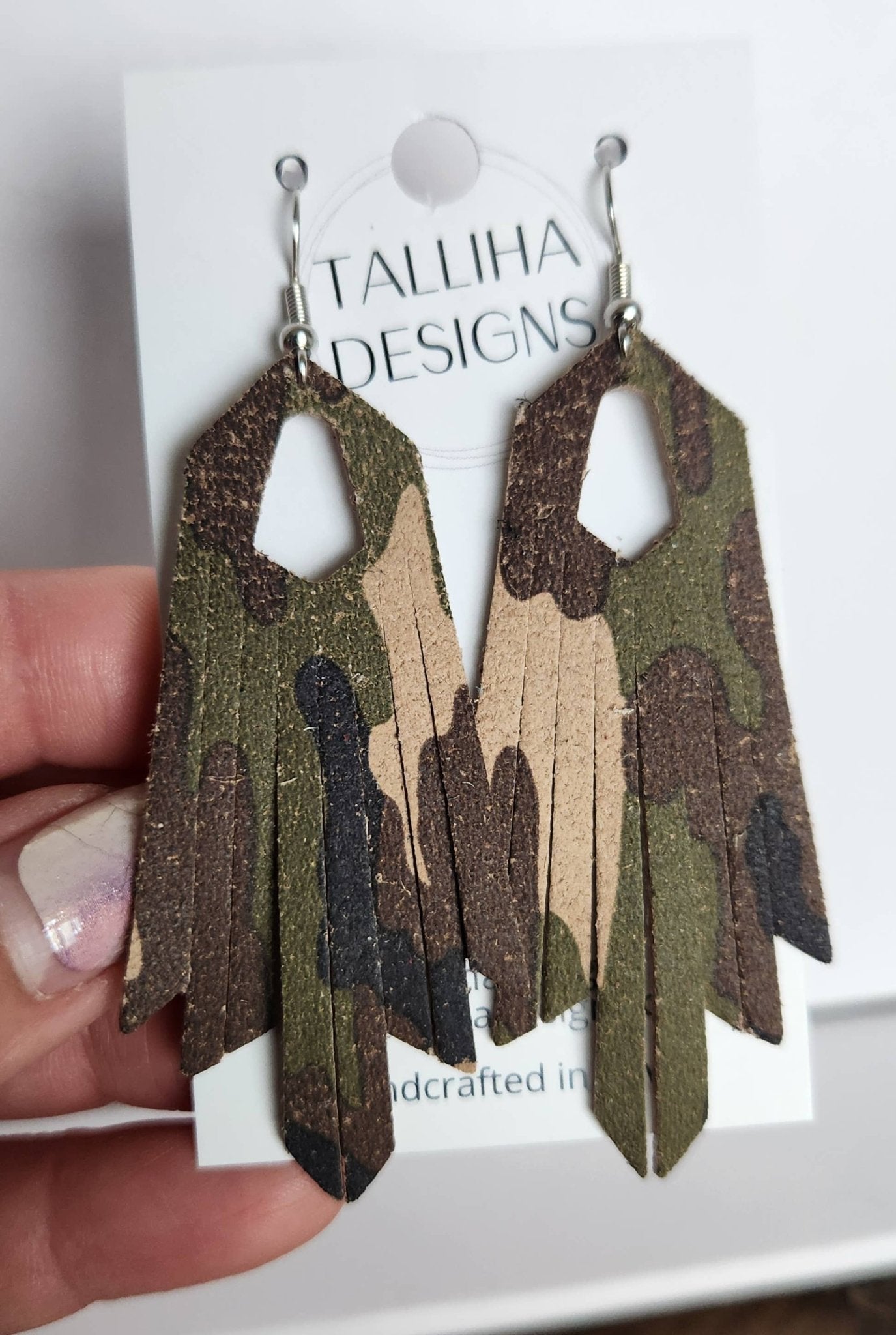 Camouflage Genuine Leather Boho Western Fringe Earrings - UnLaced Boutique
