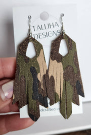 Camouflage Genuine Leather Boho Western Fringe Earrings - UnLaced Boutique