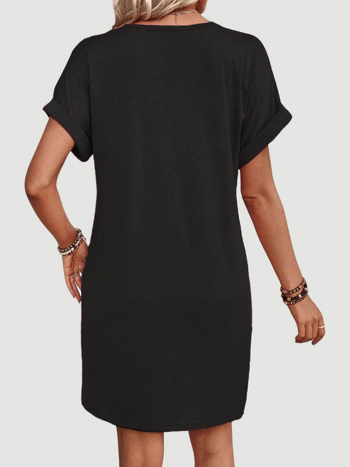 Quarter Button V-Neck Short Sleeve Dress - UnLaced Boutique