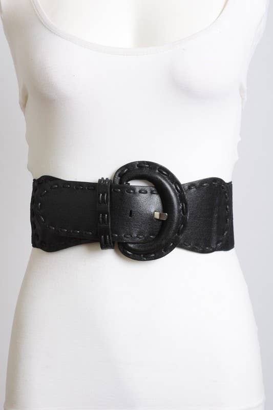 Distressed Wide Stitch Elastic Belt - Western Chic Style