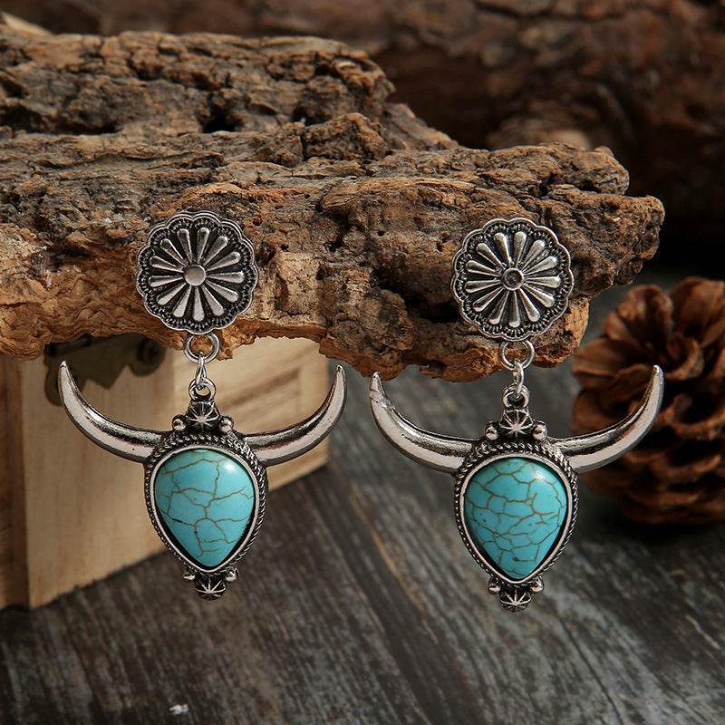 Artificial Turquoise Alloy Cow Head Earrings - UnLaced Boutique