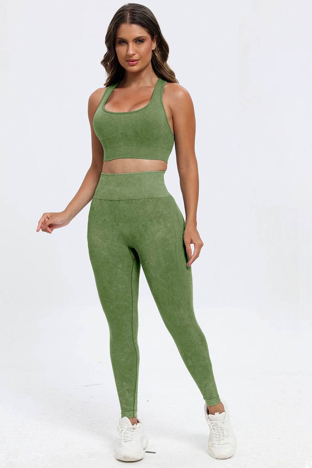 3 Piece Washed Square Neck Wide Strap Active Set - UnLaced Boutique