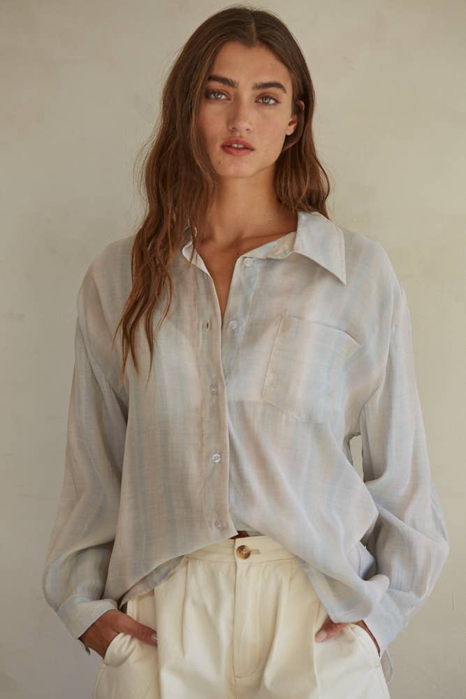 L6986 | Button Down Collar Neck Long Sleeve Shirt Top