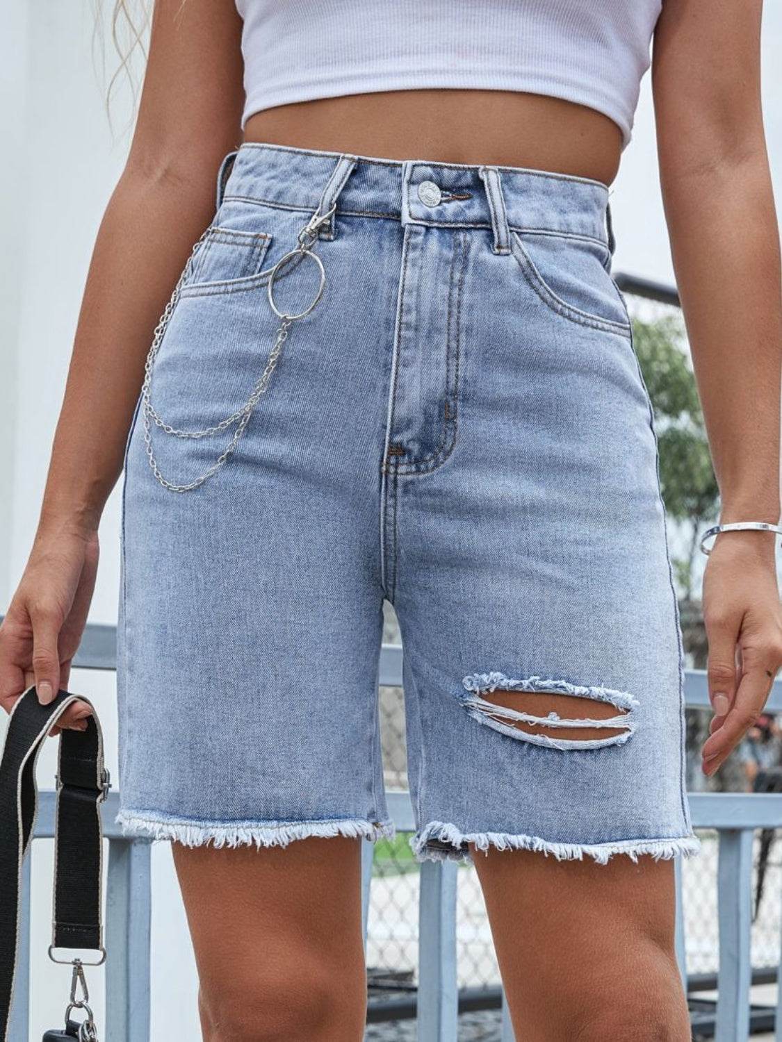 Distressed Raw Hem Denim Shorts - UnLaced Boutique