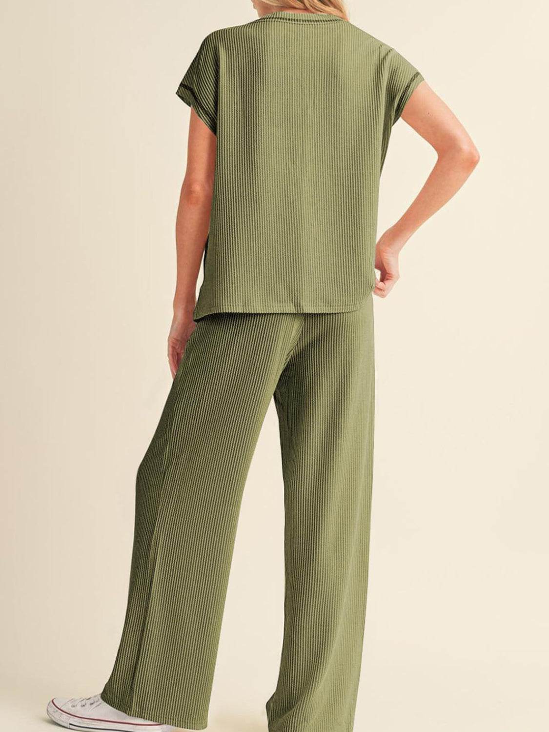 Ribbed Exposed Seam Top and Pants Set - UnLaced Boutique