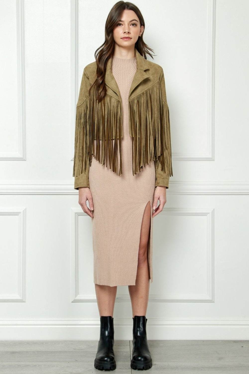 Veveret Suede Fringe Long Sleeve Moto Jacket - UnLaced Boutique