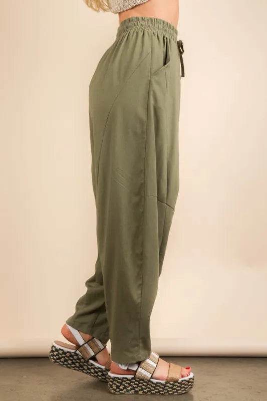 VERY J Solid Barrel Comfy Woven Pants - UnLaced Boutique