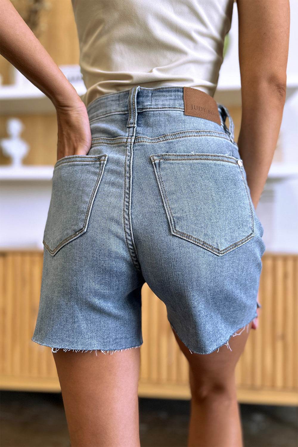 Judy Blue Full Size High Waist Raw Hem Denim Shorts - UnLaced Boutique
