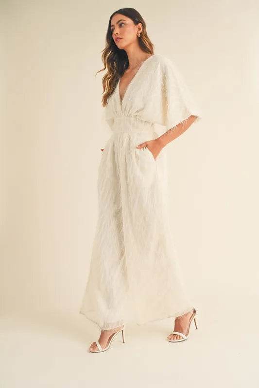 MABLE Fluffy Deep V Neck Wide Leg Jumpsuit - UnLaced Boutique