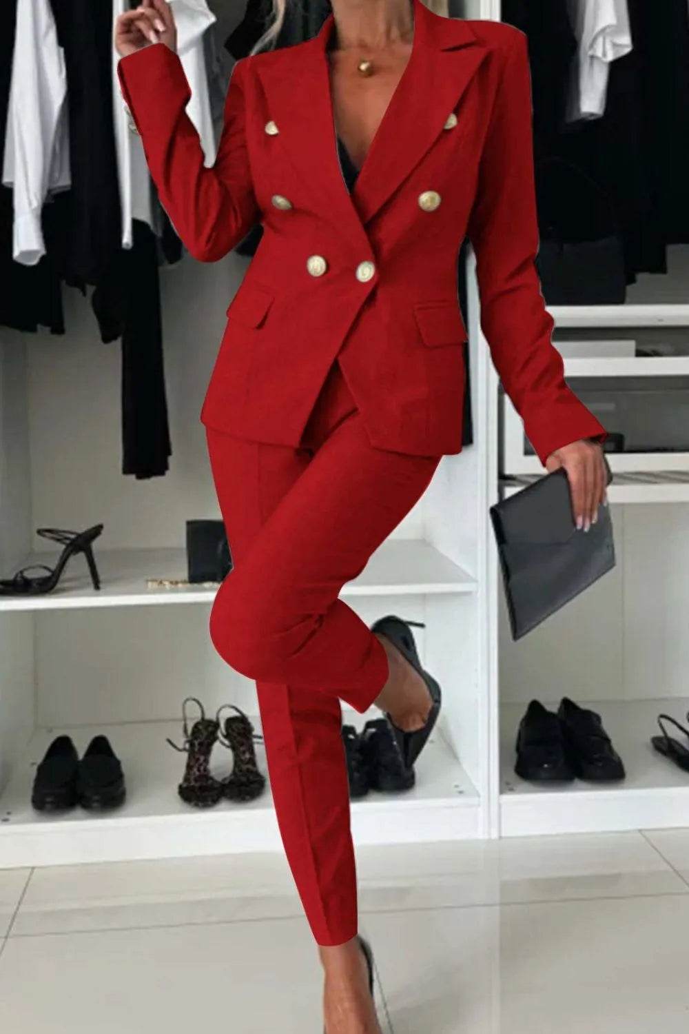 Full Size Lapel Collar Long Sleeve Blazer and Pants Set Plus Size - UnLaced Boutique