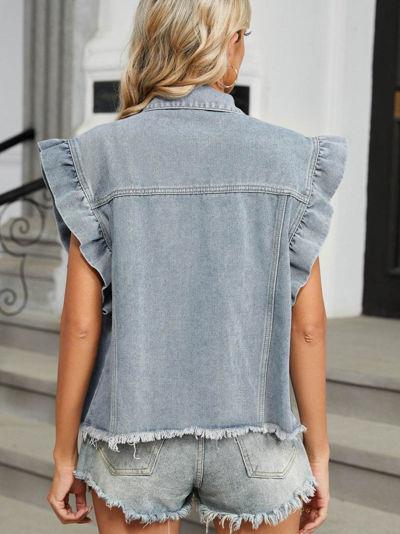 Raw Hem Cap Sleeve Denim Jacket - UnLaced Boutique