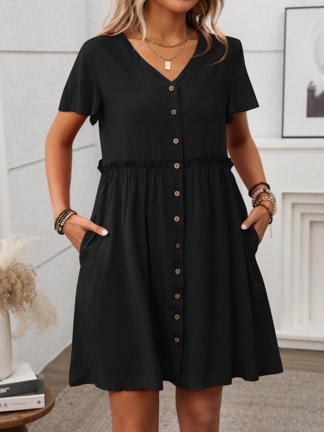 Button Front Flutter Sleeve Dress - UnLaced Boutique