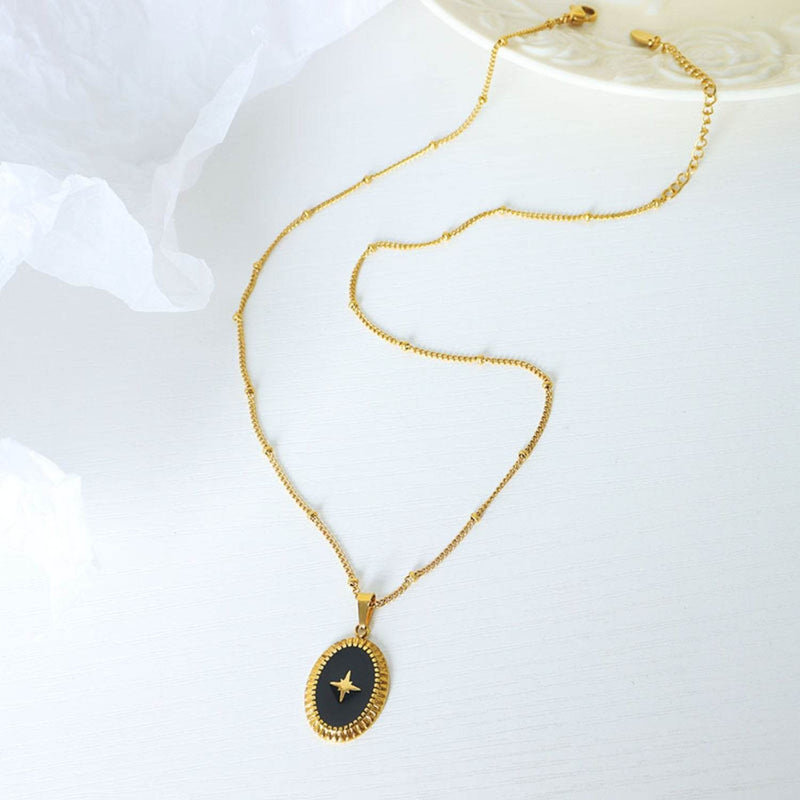 Gold-Plated Titanium Steel Oval Shape Pendant Necklace - UnLaced Boutique