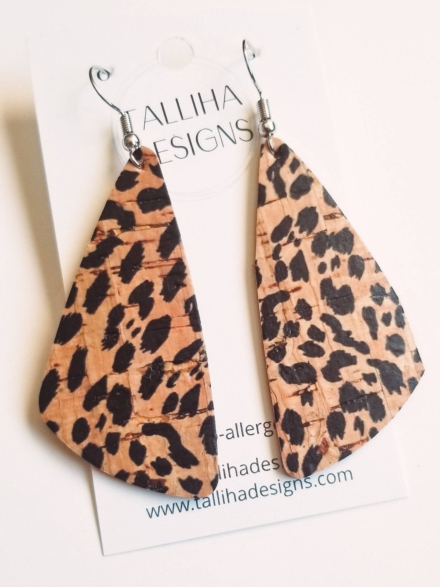 Cheetah Print Leather Backed Cork Wedge Earrings - UnLaced Boutique