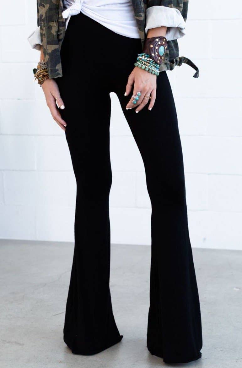 Cher Solid Raw Edge Flare Pant - Black - UnLaced Boutique