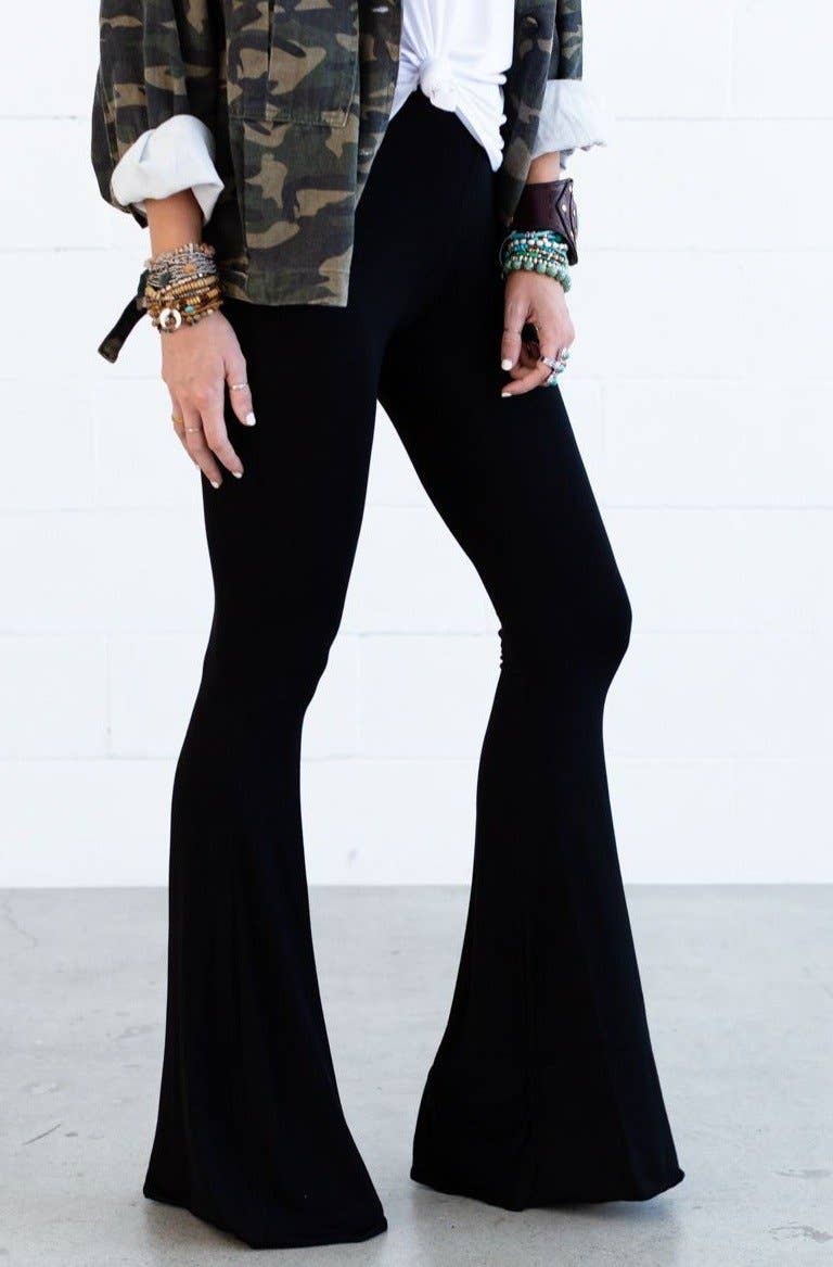 Cher Solid Raw Edge Flare Pant - Black - UnLaced Boutique