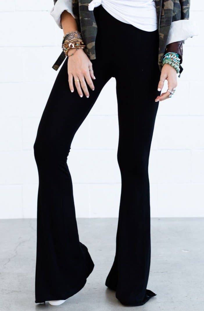 Cher Solid Raw Edge Flare Pant - Black - UnLaced Boutique