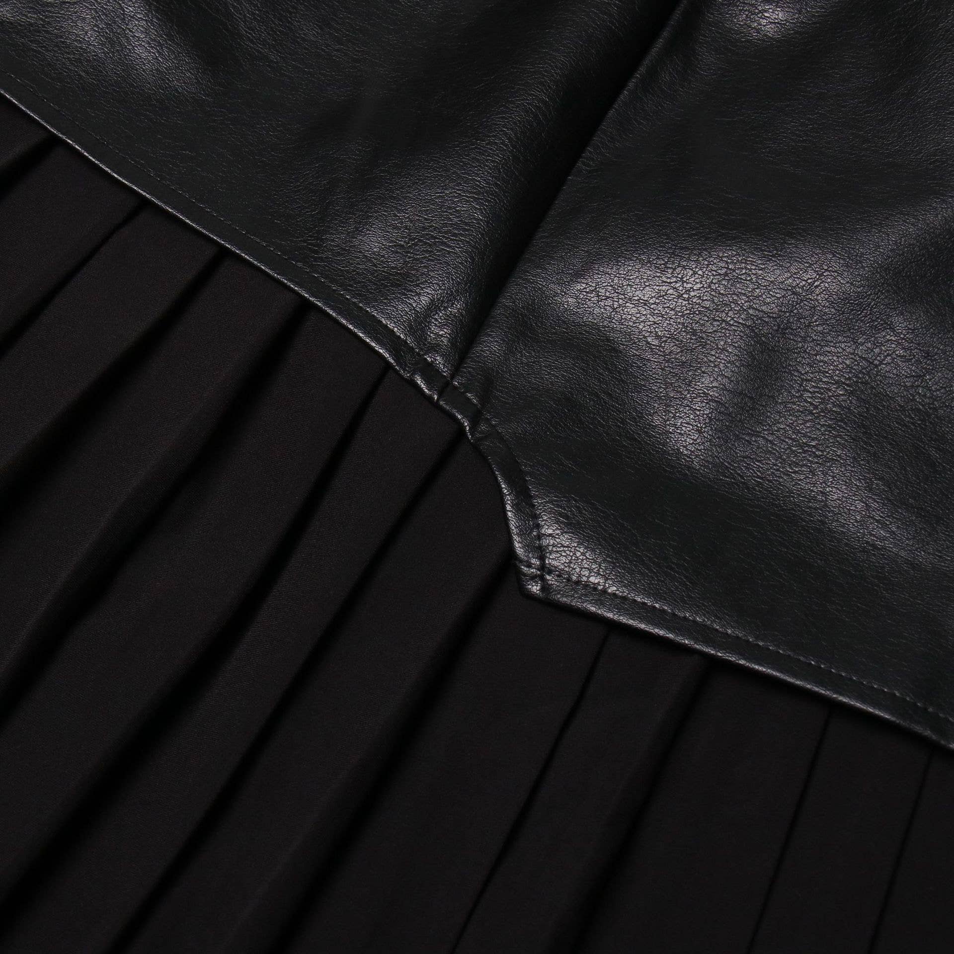 Chic Leather & Pleat Contrast Midi Skirt - UnLaced Boutique