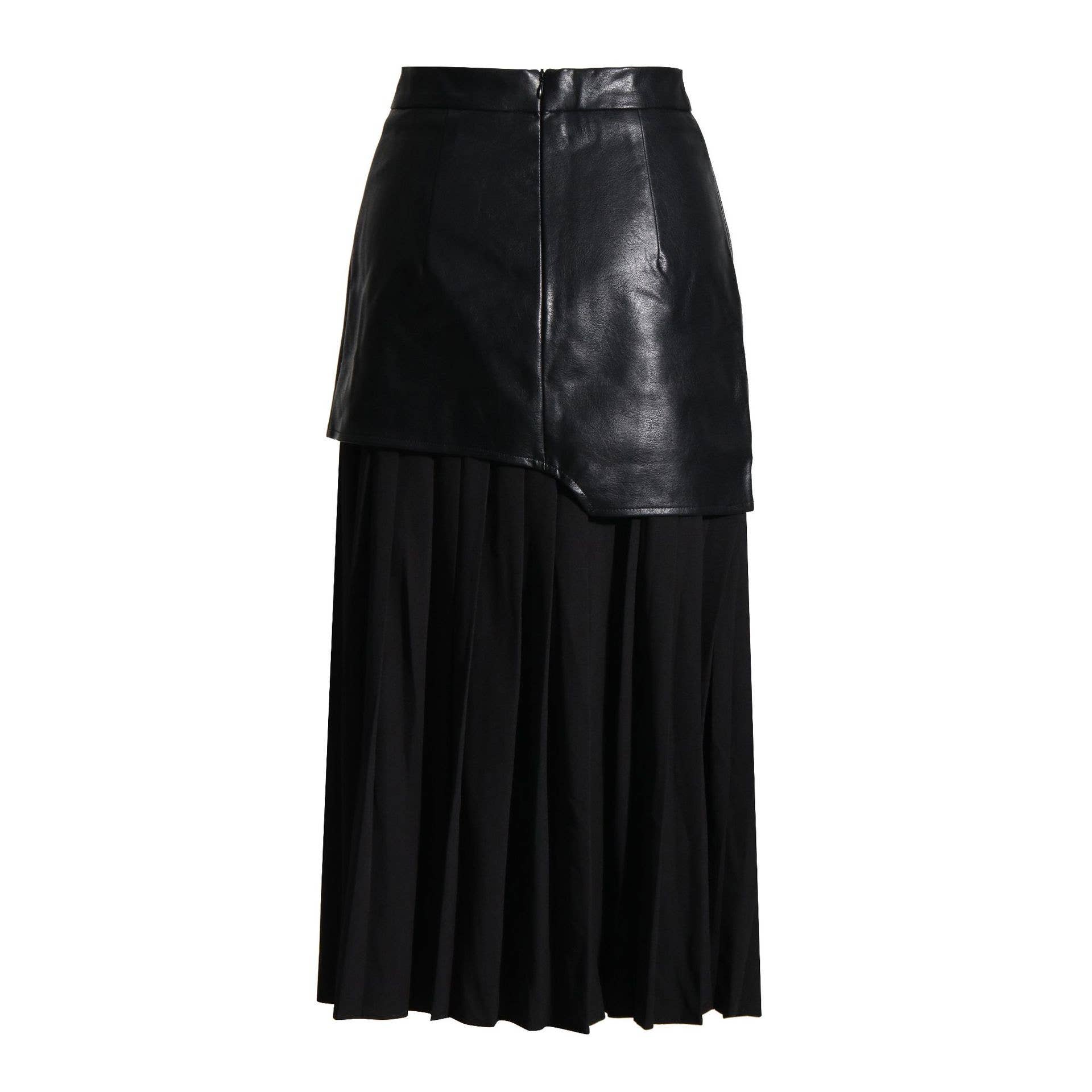 Chic Leather & Pleat Contrast Midi Skirt - UnLaced Boutique