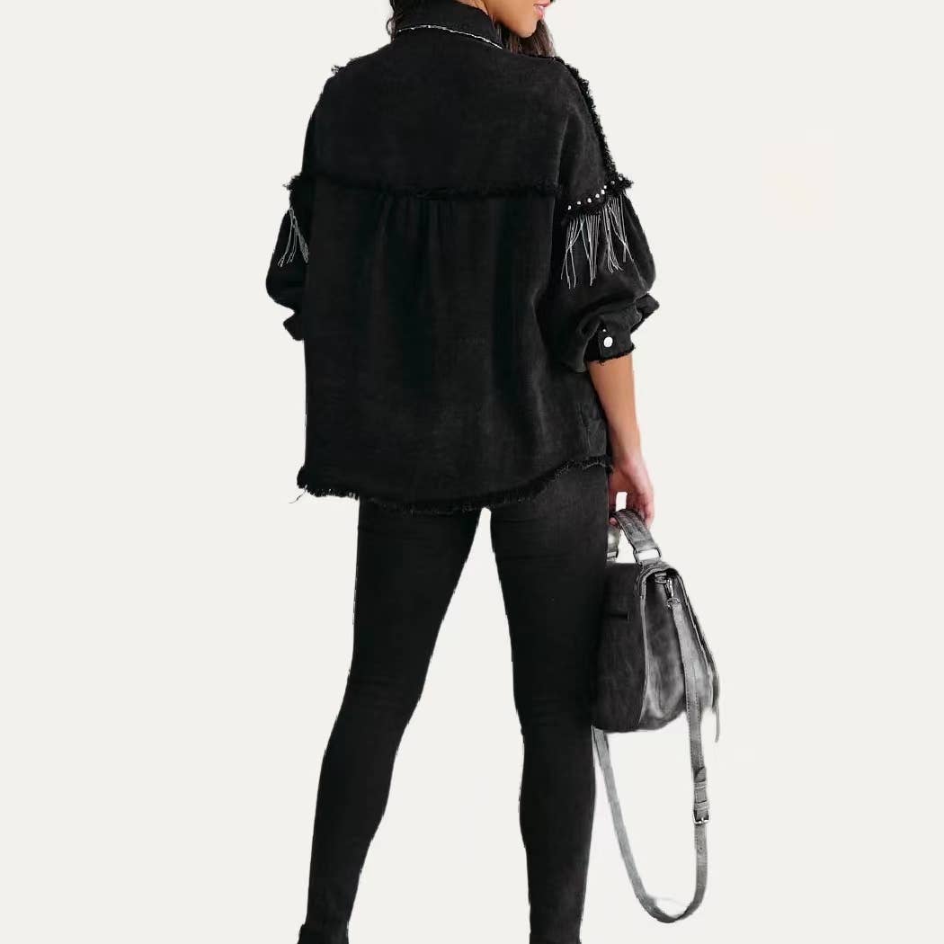 Chic Oversized Collared Neck Long Sleeve Denim Jacket - UnLaced Boutique