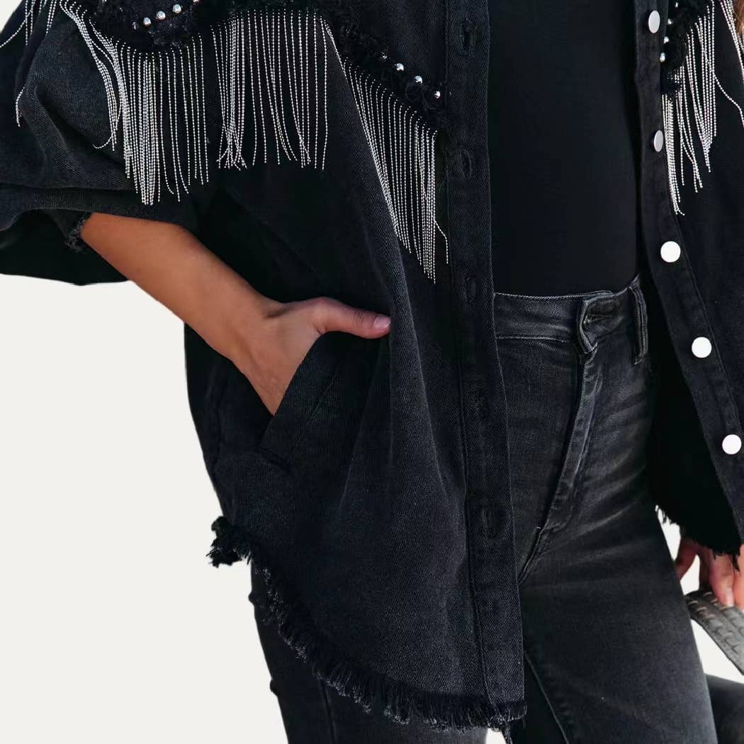 Chic Oversized Collared Neck Long Sleeve Denim Jacket - UnLaced Boutique