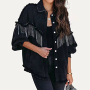 Chic Oversized Collared Neck Long Sleeve Denim Jacket - UnLaced Boutique