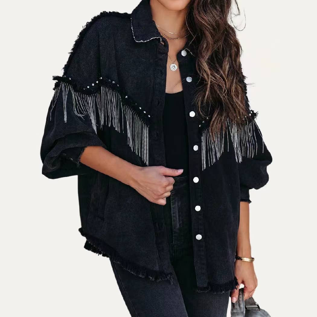 Chic Oversized Collared Neck Long Sleeve Denim Jacket - UnLaced Boutique