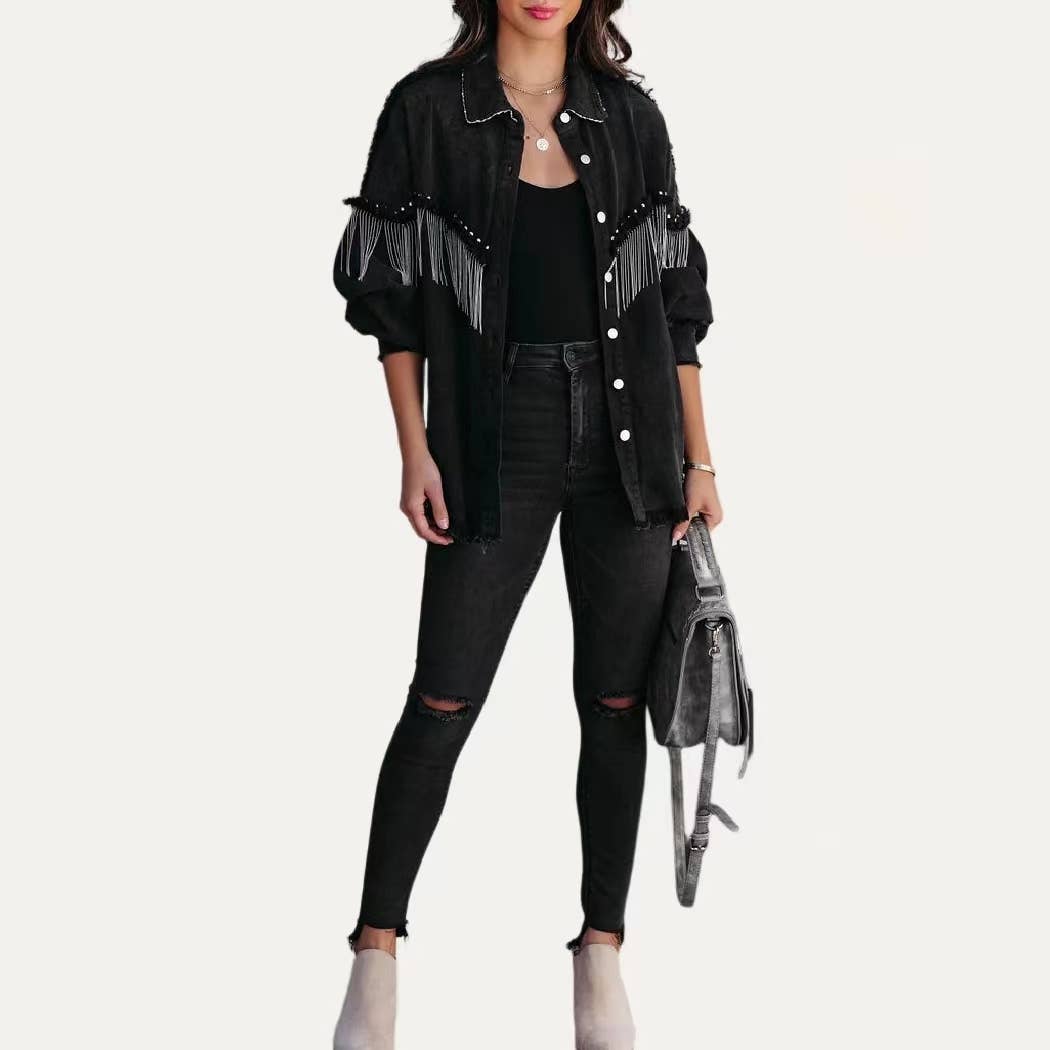 Chic Oversized Collared Neck Long Sleeve Denim Jacket - UnLaced Boutique