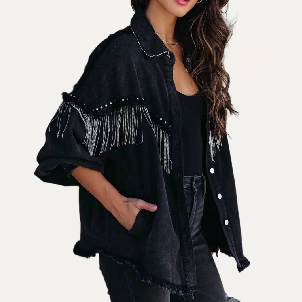 Chic Oversized Collared Neck Long Sleeve Denim Jacket - UnLaced Boutique