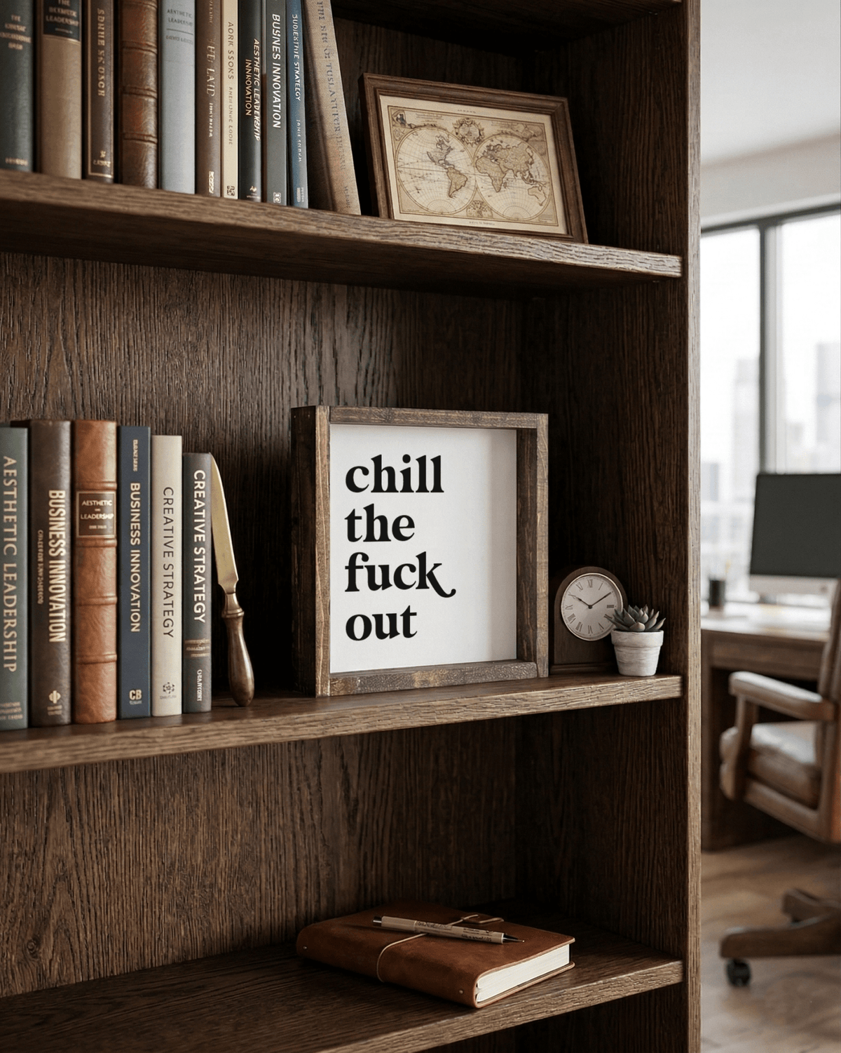 Chill The Fuck Out Small Framed Print - Sarcastic Wall Art - Forest Green / Dark Walnut - UnLaced Boutique
