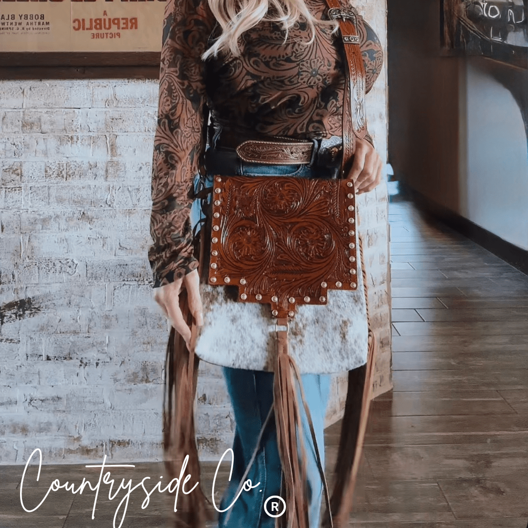 Chisholm Trail Cowhide and Tooled Leather Purse - UnLaced Boutique