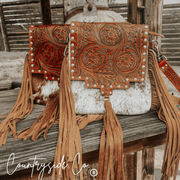 Chisholm Trail Cowhide and Tooled Leather Purse - UnLaced Boutique