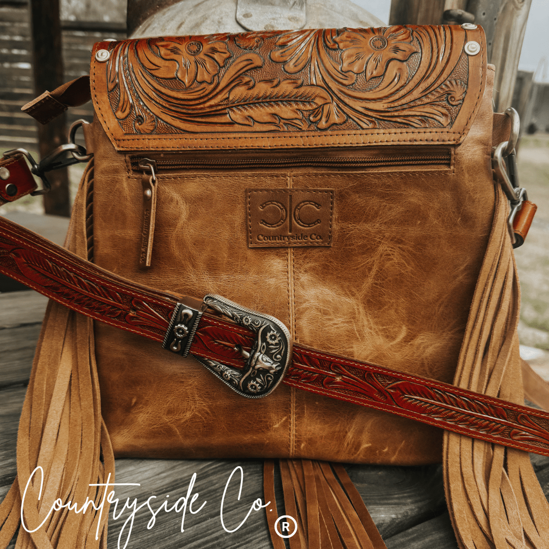 Chisholm Trail Cowhide and Tooled Leather Purse - UnLaced Boutique