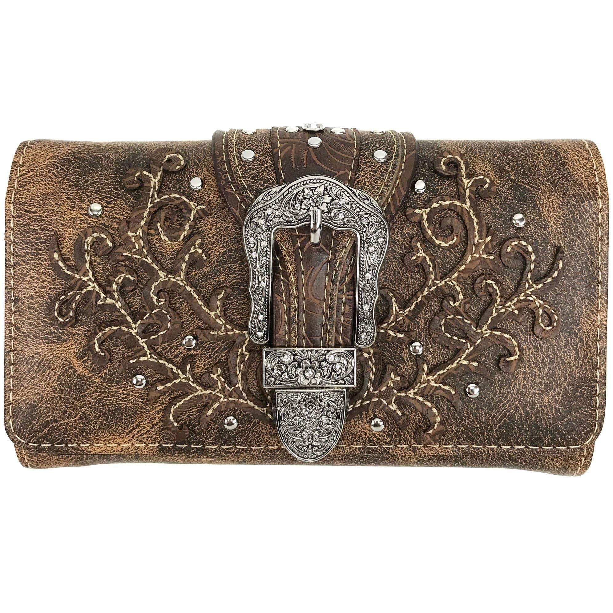 Classic Western Buckle Crossbody Trifold Wallet - UnLaced Boutique