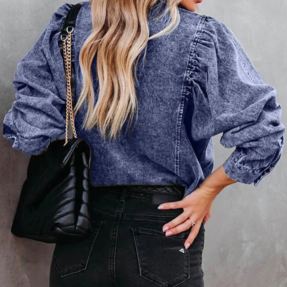 Collared Neck Buttoned Denim Shirt - UnLaced Boutique