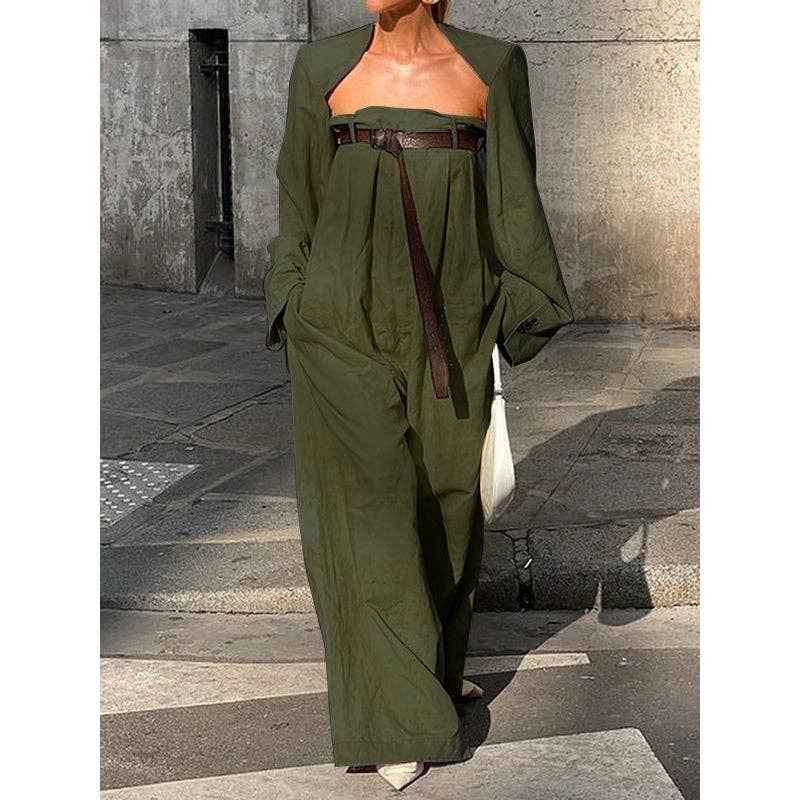 Collarless Top + Wide Leg Jumpsuit Set - UnLaced Boutique