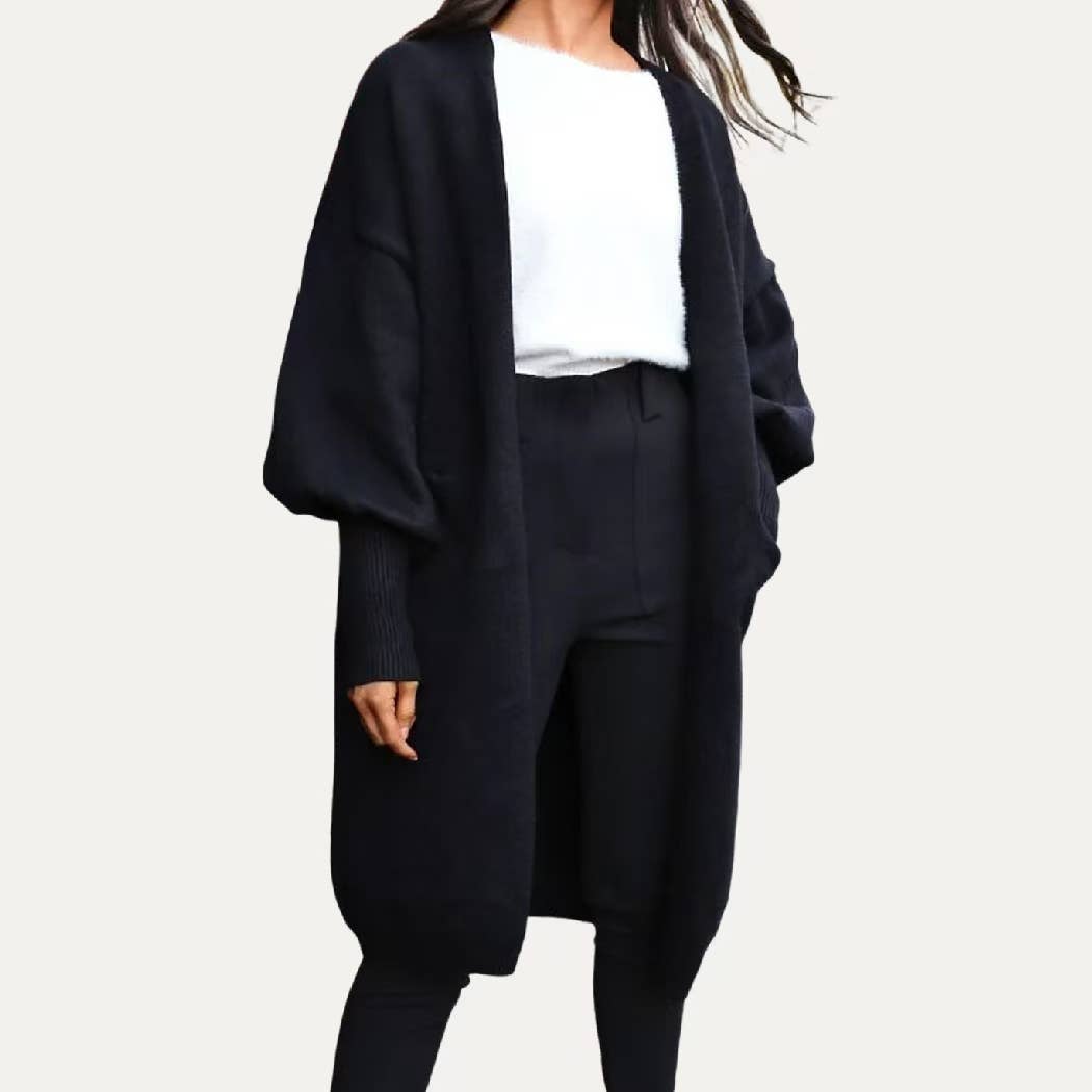 Cool Girl Black Balloon Sleeve Open Front Long Body Cardigan - UnLaced Boutique