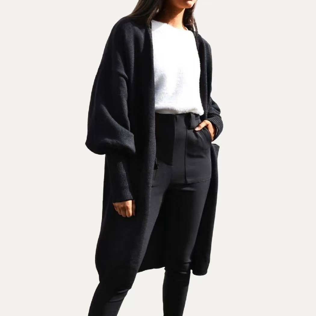 Cool Girl Black Balloon Sleeve Open Front Long Body Cardigan - UnLaced Boutique