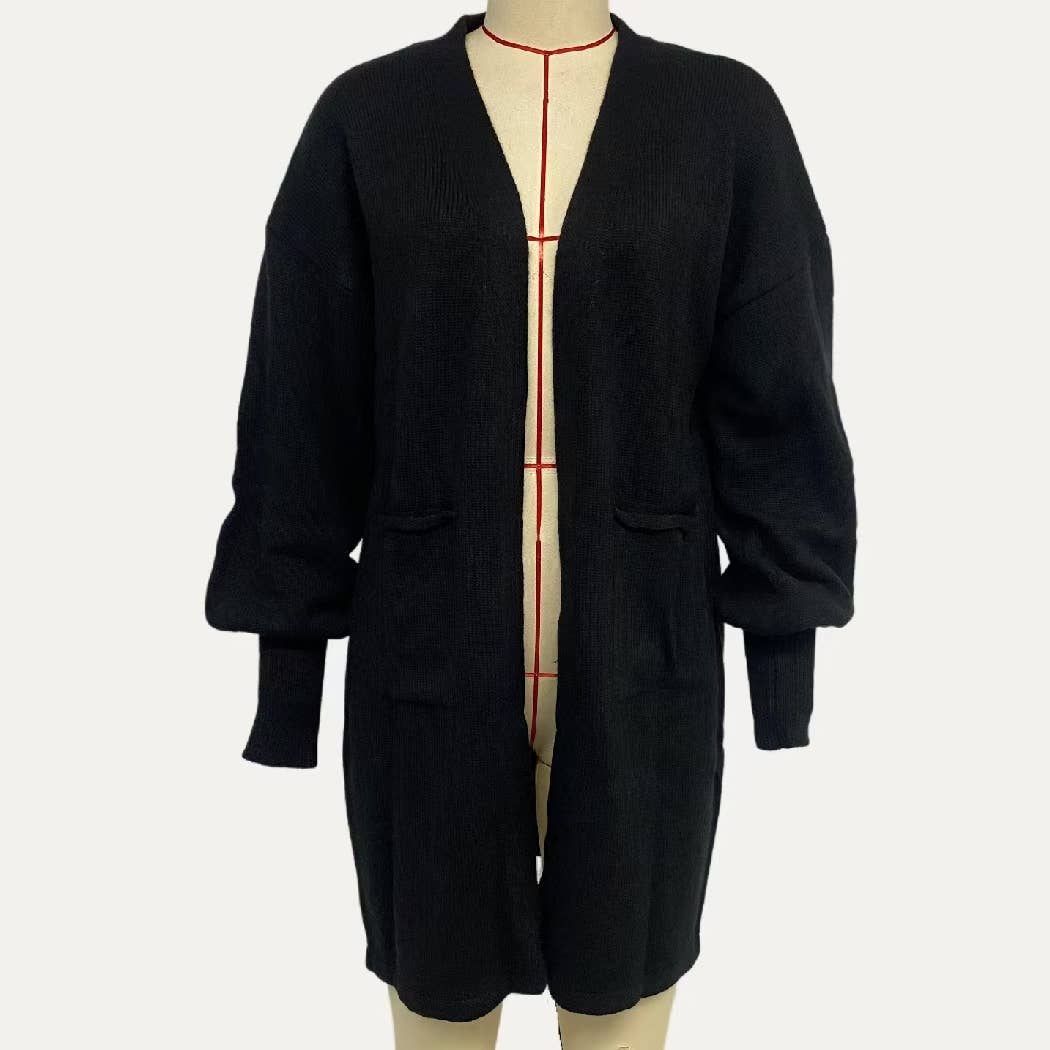 Cool Girl Black Balloon Sleeve Open Front Long Body Cardigan - UnLaced Boutique