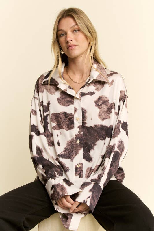 COW PRINT BUTTON DOWN BLOUSE - UnLaced Boutique