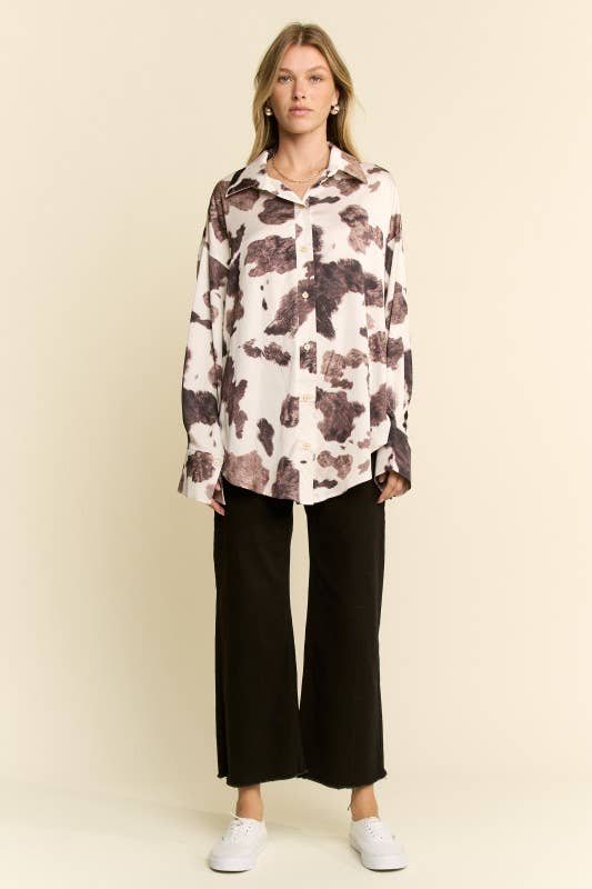 COW PRINT BUTTON DOWN BLOUSE - UnLaced Boutique