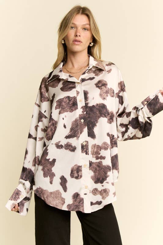 COW PRINT BUTTON DOWN BLOUSE - UnLaced Boutique