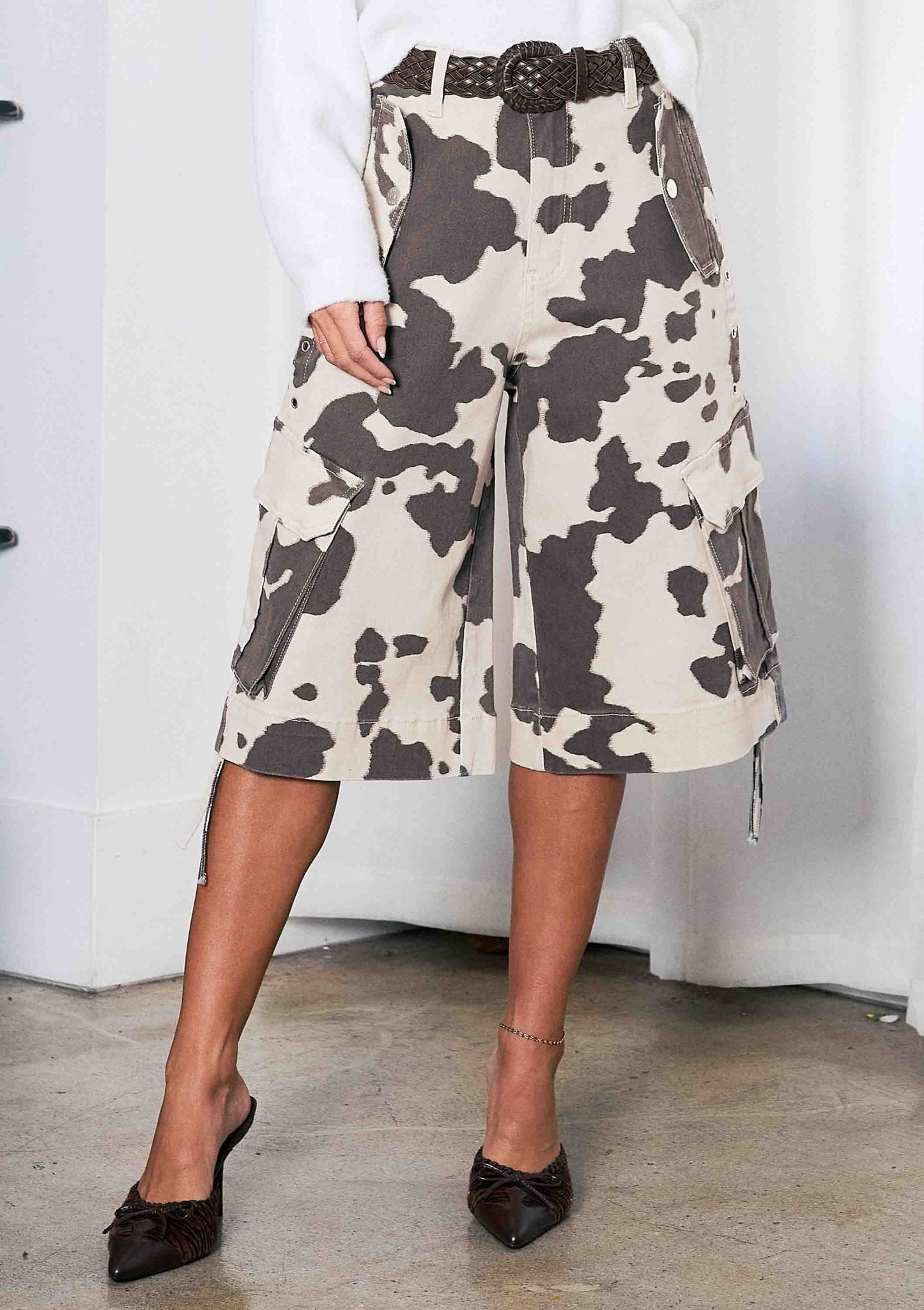 Cow print Cargo Jorts - UnLaced Boutique