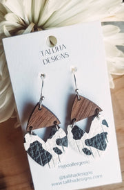 Cow Print Stella Genuine Leather & Wood Earrings - UnLaced Boutique