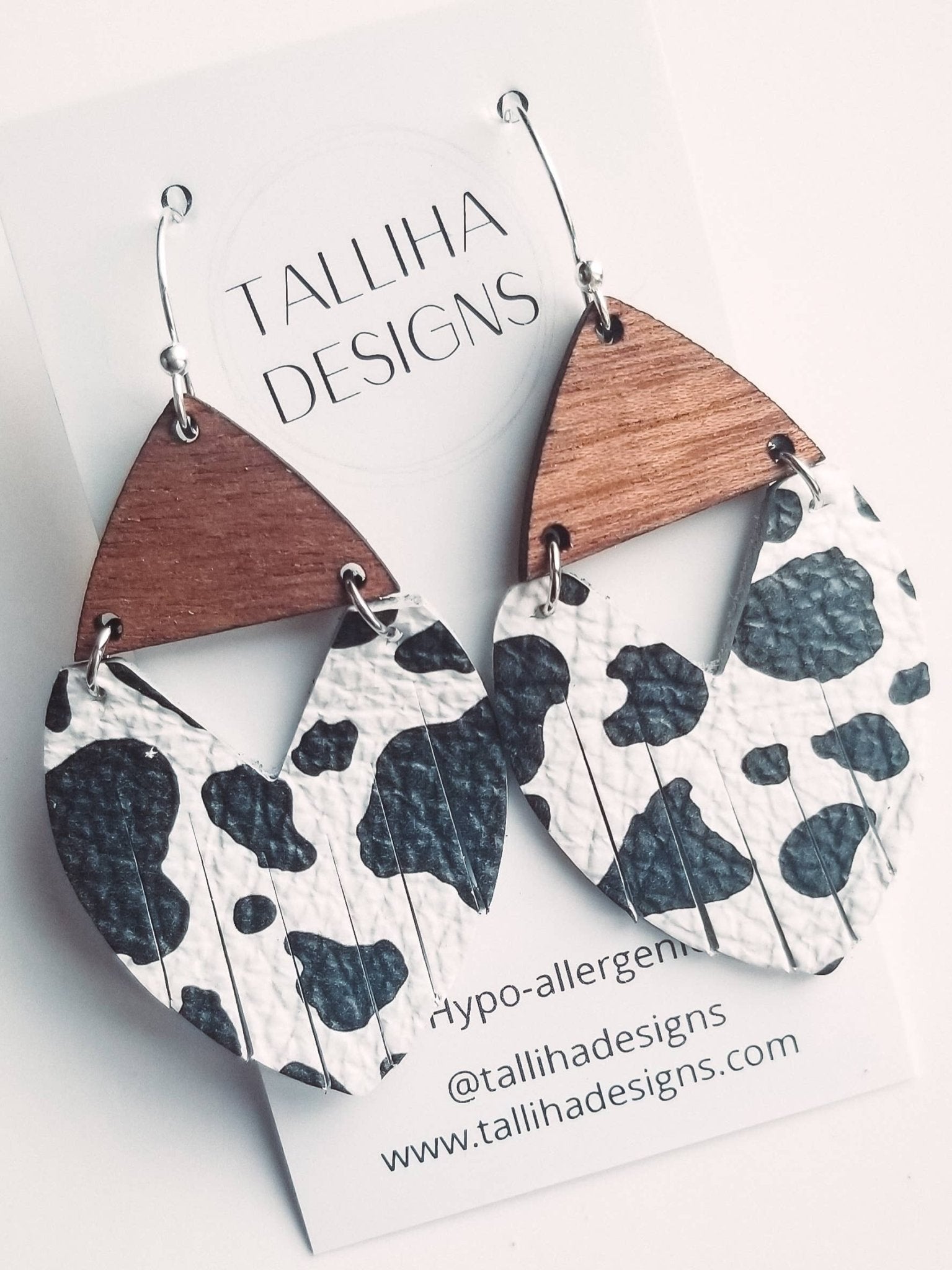 Cow Print Stella Genuine Leather & Wood Earrings - UnLaced Boutique