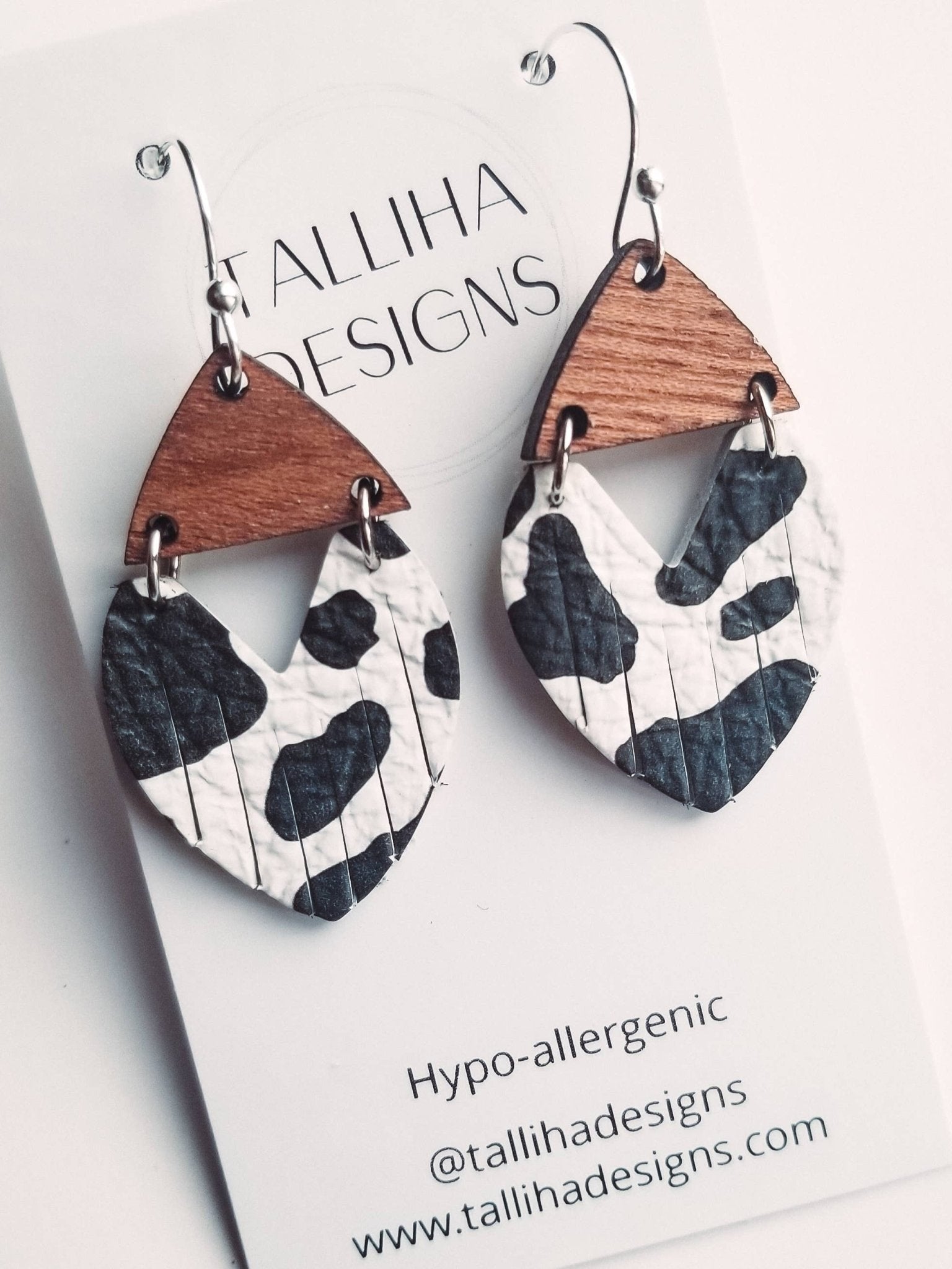 Cow Print Stella Genuine Leather & Wood Earrings - UnLaced Boutique
