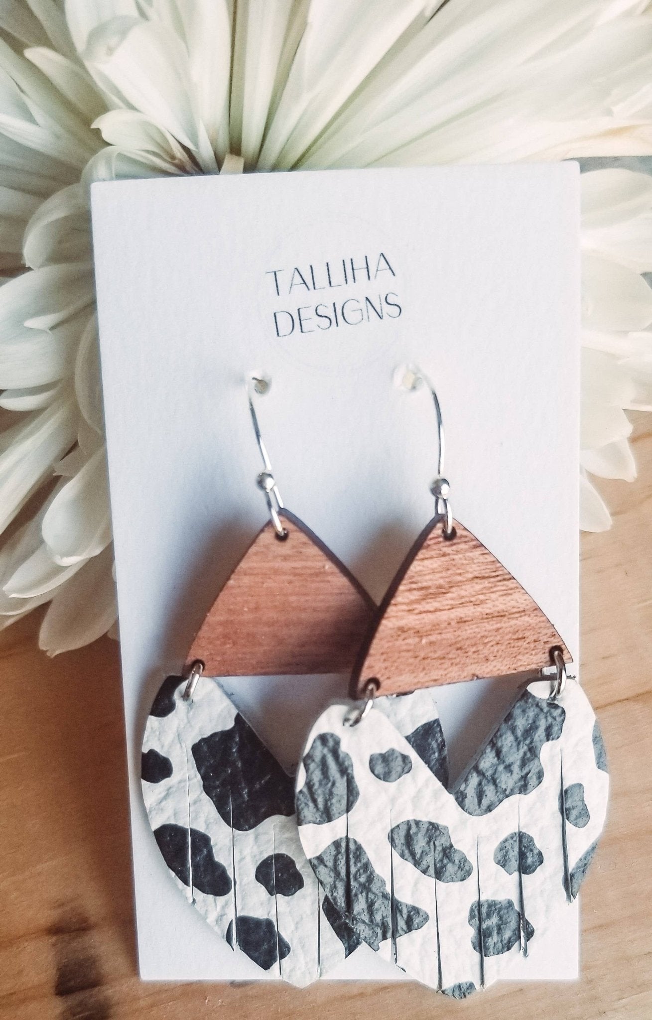Cow Print Stella Genuine Leather & Wood Earrings - UnLaced Boutique