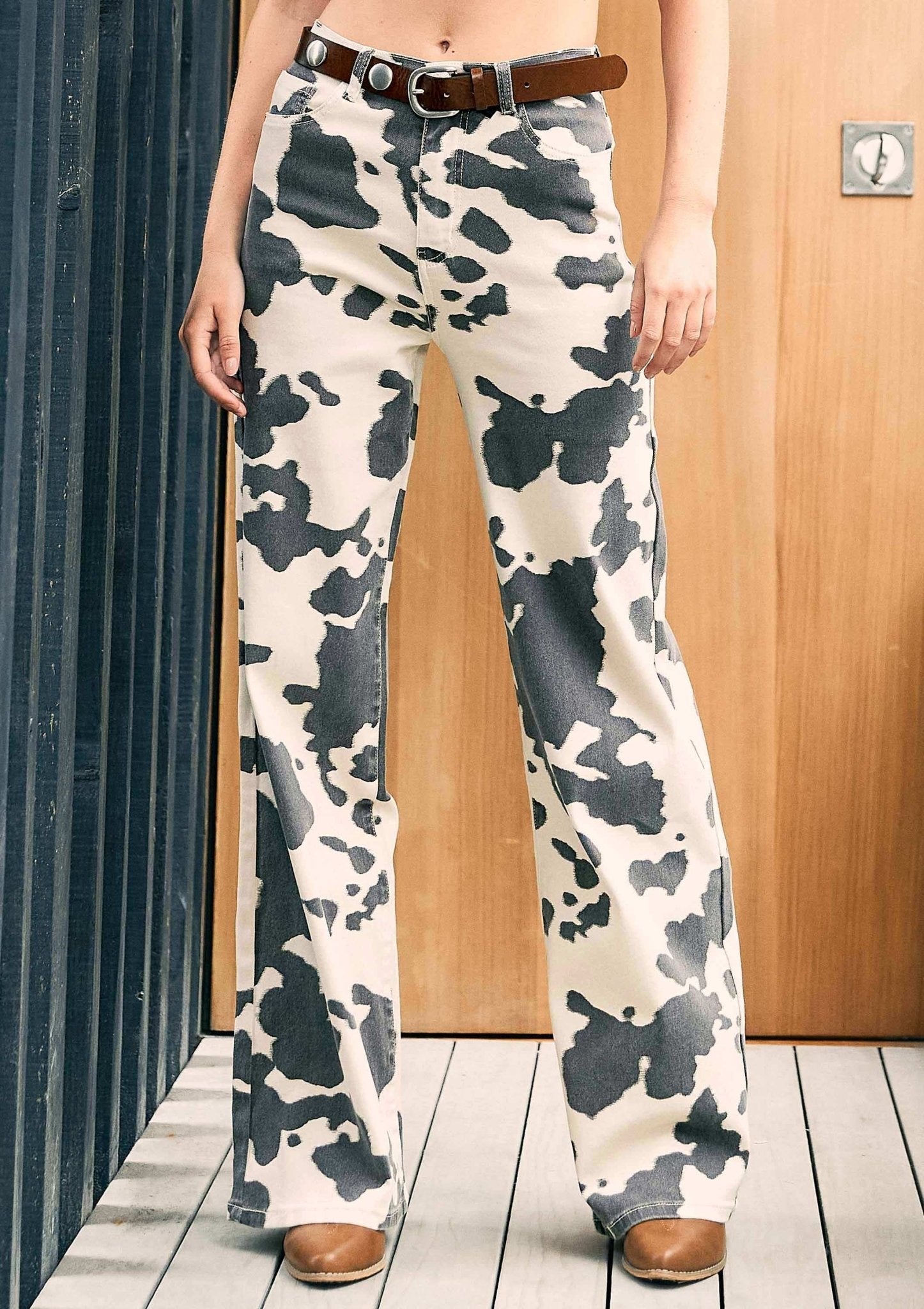 Cow Print Wide Leg Jeans - UnLaced Boutique