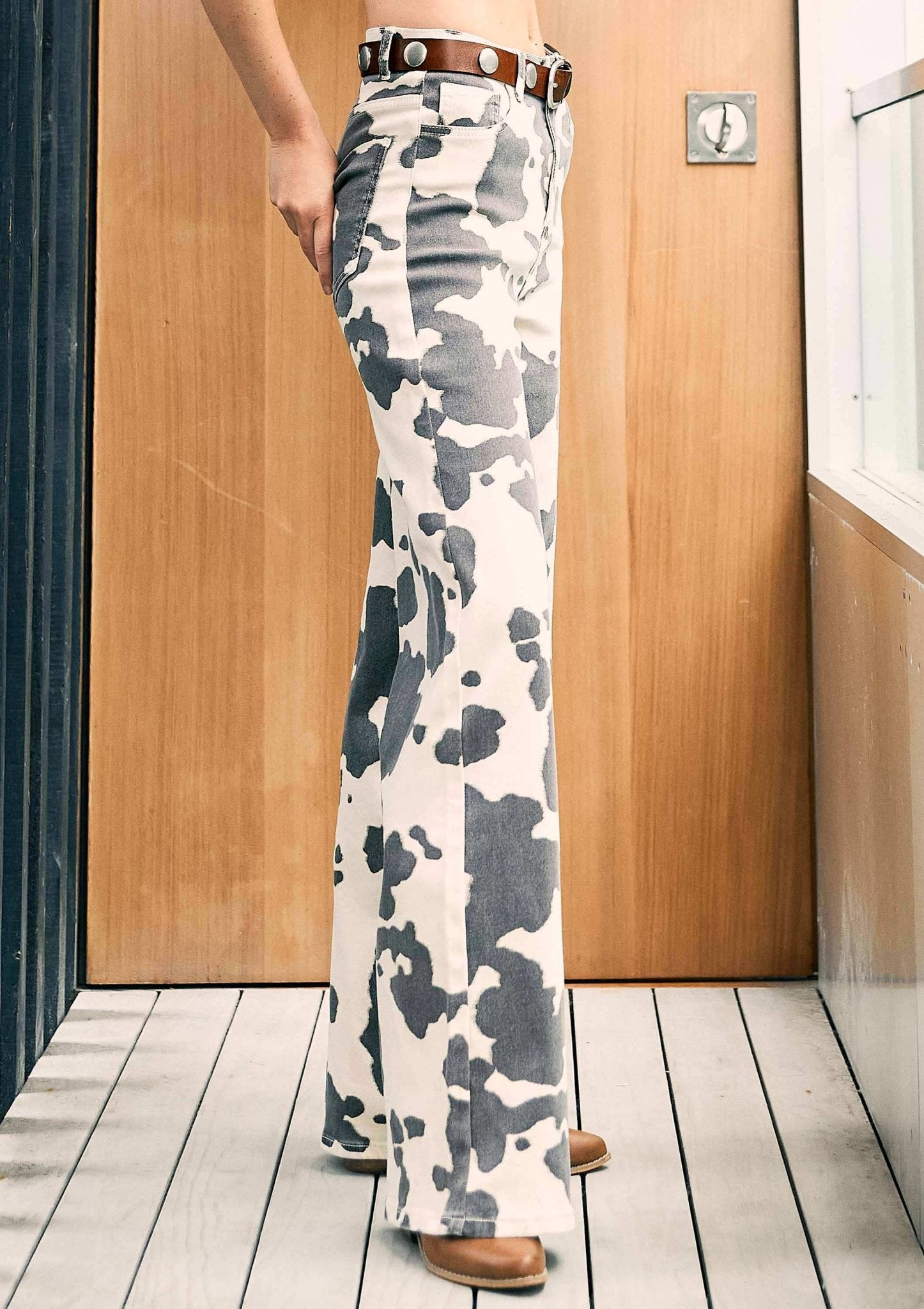 Cow Print Wide Leg Jeans - UnLaced Boutique